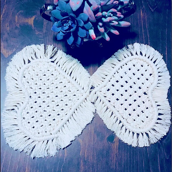 NEW: [4pc Set] Macrame Knotted w/♥️🌻BOHO Stylish Custom Made Woven Coasters Set - Picture 10 of 17